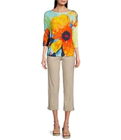 Ali Miles Knit Floral Round Neck 3/4 Dolman Sleeve Tunic