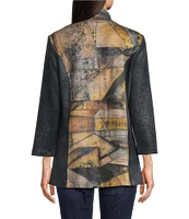 Ali Miles Knit Geometric Print Wire Neck Long Sleeve Open-Front Jacket