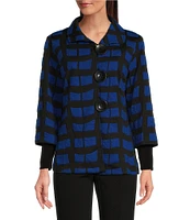 Ali Miles Knit Jacquard Collared Long Sleeve Jacket