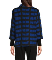 Ali Miles Knit Jacquard Collared Long Sleeve Jacket