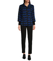 Ali Miles Knit Jacquard Collared Long Sleeve Jacket