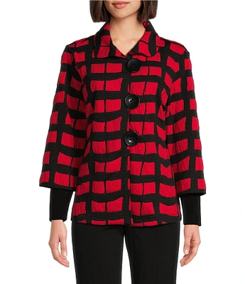 Ali Miles Knit Jacquard Collared Long Sleeve Jacket