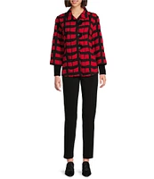 Ali Miles Knit Jacquard Collared Long Sleeve Jacket