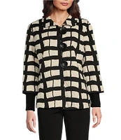 Ali Miles Knit Jacquard Collared Long Sleeve Jacket