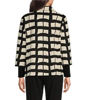 Ali Miles Knit Jacquard Collared Long Sleeve Jacket