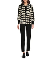 Ali Miles Knit Jacquard Collared Long Sleeve Jacket