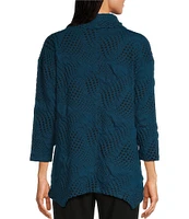 Ali Miles Knit Jacquard Cowl Neck 3/4 Sleeve Hi-Low Hem Tunic