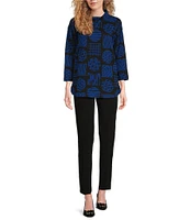 Ali Miles Knit Jacquard Geometric Abstract Print Mock Neck Long Sleeve Popover Tunic