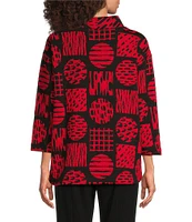 Ali Miles Knit Jacquard Geometric Abstract Print Mock Neck Long Sleeve Popover Tunic