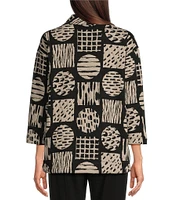 Ali Miles Knit Jacquard Geometric Abstract Print Mock Neck Long Sleeve Popover Tunic