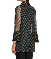 Ali Miles Knit Mesh Embroidered Collared 3/4 Sleeve Jacket