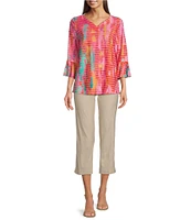 Ali Miles Knit Printed V-Neck 3/4 Bell Cuff Sleeve Tunic