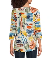Ali Miles Knit Printed V-Neckline 3/4 Sleeve Top