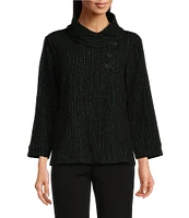 Ali Miles Knit Stretch Jacquard Collared 3/4 Sleeve Jacket