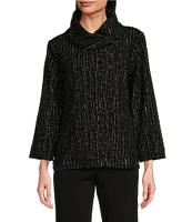 Ali Miles Knit Stretch Jacquard Collared 3/4 Sleeve Jacket