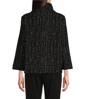 Ali Miles Knit Stretch Jacquard Collared 3/4 Sleeve Jacket