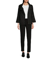 Ali Miles Knit Stretch Jacquard Collared 3/4 Sleeve Jacket