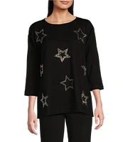 Ali Miles Knit Stretch Star Print 3/4 Sleeve Sweater