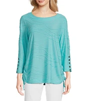 Ali Miles Knit Textured 3/4 Sleeve Side CinchTie Tunic