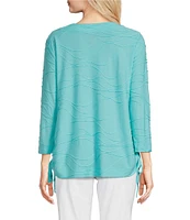 Ali Miles Knit Textured 3/4 Sleeve Side CinchTie Tunic
