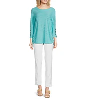 Ali Miles Knit Textured 3/4 Sleeve Side CinchTie Tunic