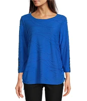 Ali Miles Knit Textured 3/4 Sleeve Side CinchTie Tunic