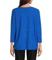 Ali Miles Knit Textured 3/4 Sleeve Side CinchTie Tunic