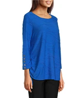 Ali Miles Knit Textured 3/4 Sleeve Side CinchTie Tunic