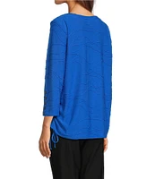 Ali Miles Knit Textured 3/4 Sleeve Side CinchTie Tunic