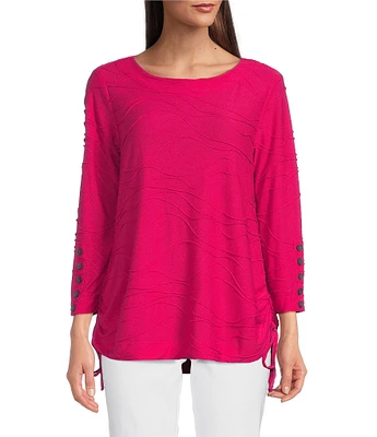 Ali Miles Knit Textured 3/4 Sleeve Side CinchTie Tunic