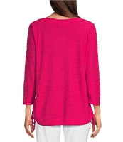 Ali Miles Knit Textured 3/4 Sleeve Side CinchTie Tunic