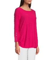 Ali Miles Knit Textured 3/4 Sleeve Side CinchTie Tunic