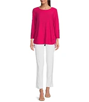 Ali Miles Knit Textured 3/4 Sleeve Side CinchTie Tunic