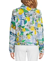 Ali Miles Lemon Fruit Print Point Collar Button Front Jacket
