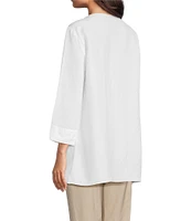 Ali Miles Linen Blend V-Neck 3/4 Sleeve Asymmetrical Button Detail Tunic