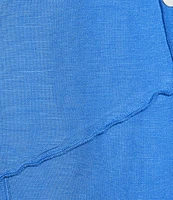 Ali Miles Linen Blend V-Neck 3/4 Sleeve Asymmetrical Button Detail Tunic