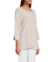Ali Miles Linen Blend V-Neck 3/4 Sleeve Asymmetrical Button Detail Tunic