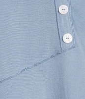 Ali Miles Linen Blend V-Neck 3/4 Sleeve Asymmetrical Button Detail Tunic