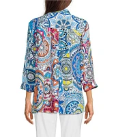 Ali Miles Medallion Print Wire Collar 3/4 Sleeves Button Front Tunic