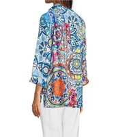 Ali Miles Medallion Print Wire Collar 3/4 Sleeves Button Front Tunic