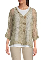 Ali Miles Mesh Woven V-Neck Elbow Sleeve Jacket