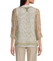 Ali Miles Mesh Woven V-Neck Elbow Sleeve Jacket
