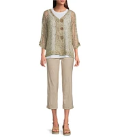 Ali Miles Mesh Woven V-Neck Elbow Sleeve Jacket