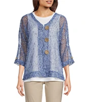 Ali Miles Mesh Woven V-Neck Elbow Sleeve Jacket