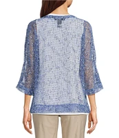 Ali Miles Mesh Woven V-Neck Elbow Sleeve Jacket