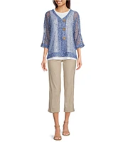 Ali Miles Mesh Woven V-Neck Elbow Sleeve Jacket