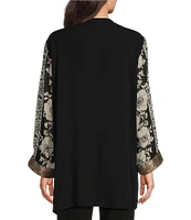 Ali Miles Mix Media V-Neck 3/4 Sleeve Jacket