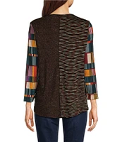 Ali Miles Mixed Media Patch Cowl Neck 3/4 Sleeve Tunic