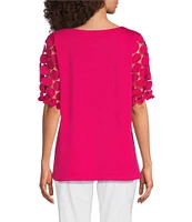 Ali Miles Petite Size Knit Round Neck Short Puff Sleeve Tunic