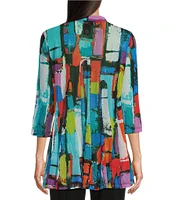 Ali Miles Petite Size Printed Mesh 3/4 Sleeve Open-Front Kimono